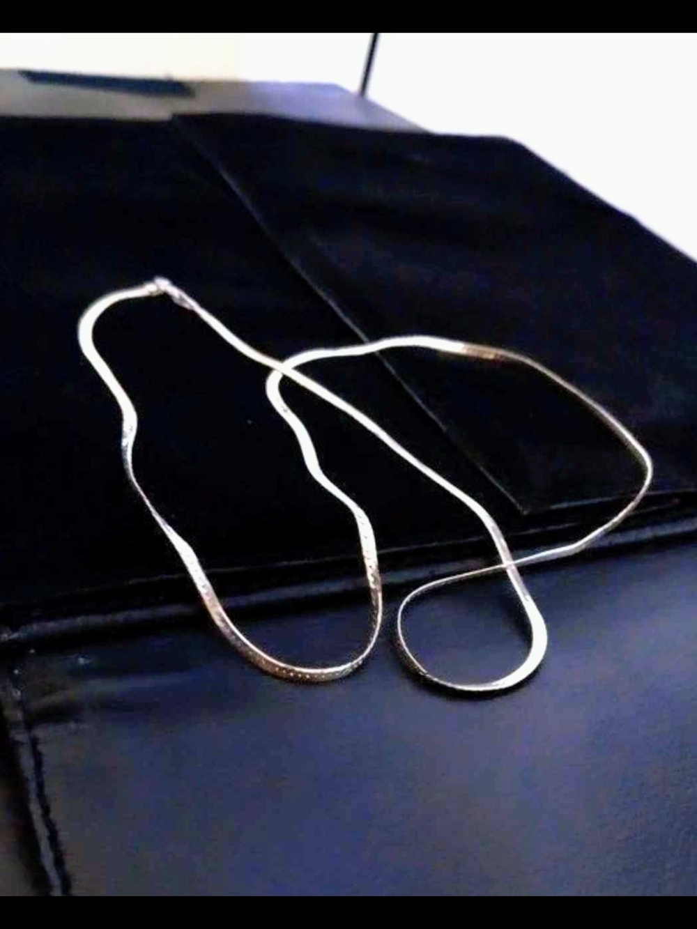 Sleek Sterling Silver Herringbone Chain Necklace - Sleek Flat Design
